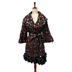 Samuel Dong Embroidered Polka Dot Jacket Coat Shawl Collar Artsy Designer Sz M